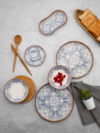 Hermia N25008 Juego de Desayuno de Porcelana 26 Piezas Azul Marrón Blanco Apto Microondas Lavavajillas